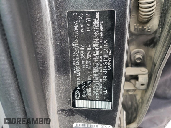 2022 Hyundai Elantra SEL with VIN 5NPLM4AG4NH061429, listed as a Copart auction lot 49310885 with 24,757 mi miles and Salvage Title. Bid and sale history available at DreamBid. Image 12.