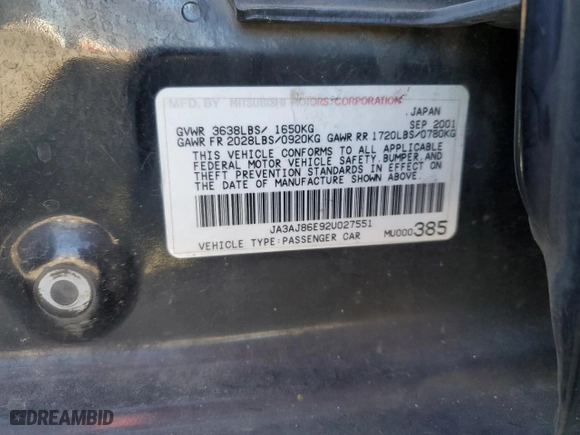 2002 Mitsubishi Lancer OZ-Rally with VIN JA3AJ86E92U027551, listed as a Copart auction lot 45020575 with 214,575 mi miles and Salvage Title. Bid and sale history available at carsss.com. Image 12.