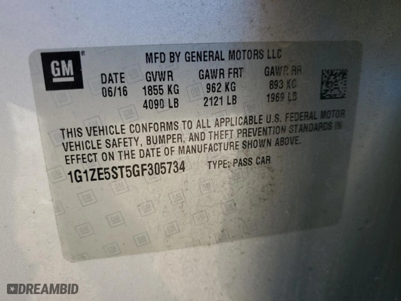 2016 Chevrolet Malibu LT with VIN 1G1ZE5ST5GF305734, listed as a Copart auction lot 47874655 with 152,626 mi miles and Salvage Title. Bid and sale history available at carsss.com. Image 12.