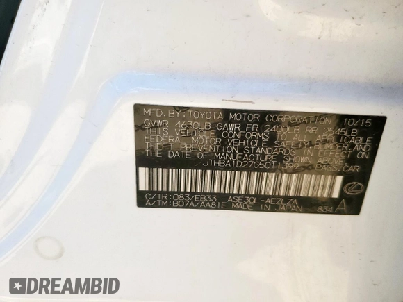 2016 Lexus IS 200t с VIN JTHBA1D27G5011399, выставлен на аукционе Copart как лот 61561595 с пробегом 100 788 миль миль и Списание • Salvage title. История ставок и продаж доступна на DreamBid. Изображение 12.