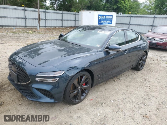 2022 Genesis G70 3.3T with VIN KMTG54TEXNU083193, listed as a Copart auction lot 56627395 with 16,980 mi miles and Salvage title. Bid and sale history available at DreamBid. Image 1.
