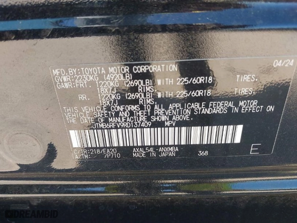 2024 Toyota RAV4 Hybrid XLE Premium with VIN JTMB6RFV9RD137409, listed as a IAAI auction lot 41758774 with 5,826 mi miles. Bid and sale history available at carsss.com. Image 9.