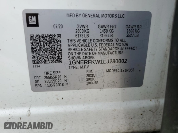 2020 Chevrolet Traverse LS z VIN 1GNERFKW1LJ280002, wystawiony jako Copart lot #45548615 z przebiegiem Nie podano mil oraz Nie do naprawy • Non repairable. Historia ofert i sprzedaży dostępna na DreamBid. Obrazek 14.