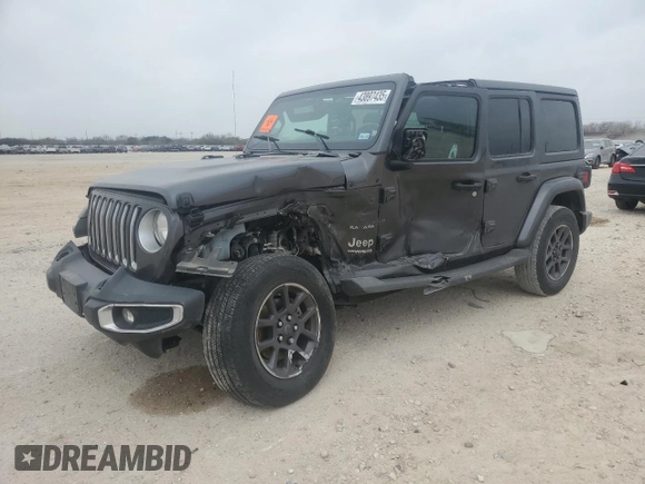 2020 Jeep Wrangler Unlimited Sahara with VIN 1C4HJXENXLW148140, listed as a Copart auction lot 43897435 with 104,411 mi miles and Salvage Title. Bid and sale history available at carsss.com. Image 1.