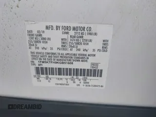 2019 Ford Explorer Limited with VIN 1FM5K7FH9KGB51608, listed as a IAAI auction lot 42658075 with 91,593 mi miles and . Bid and sale history available at DreamBid. Image 9.