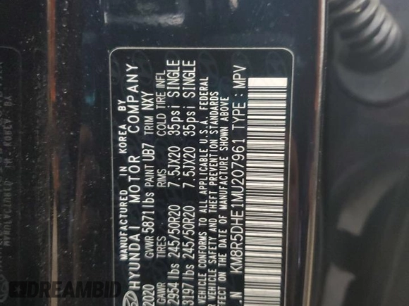 2021 Hyundai Palisade Limited with VIN KM8R5DHE1MU207961, listed as a Copart auction lot 56989515 with 36,416 mi miles and Salvage title. Bid and sale history available at DreamBid. Image 13.
