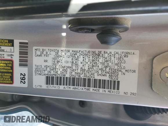 2010 Toyota Tacoma PreRunner with VIN 3TMKU4HN4AM025390, listed as a Copart auction lot 50242825 with 450,676 mi miles and Salvage title. Bid and sale history available at DreamBid. Image 14.
