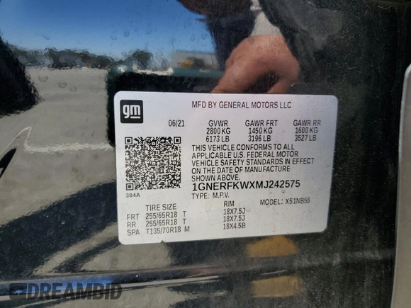 2021 Chevrolet Traverse LS with VIN 1GNERFKWXMJ242575, listed as a Copart auction lot 57480565 with 105,810 mi miles and Salvage title. Bid and sale history available at DreamBid. Image 13.