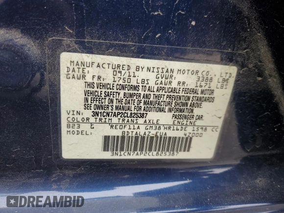 2012 Nissan Versa S with VIN 3N1CN7AP2CL825387, listed as a Copart auction lot 75414204 with 188,789 mi miles and Salvage Title. Bid and sale history available at carsss.com. Image 14.