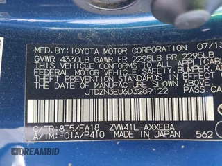 2013 Toyota Prius Two with VIN JTDZN3EU6D3289122, listed as a IAAI auction lot 41670913 with 121,479 mi miles and . Bid and sale history available at DreamBid. Image 9.