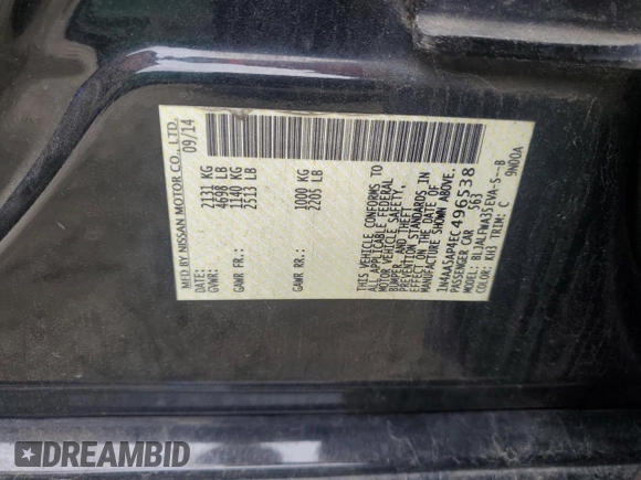 2014 Nissan Maxima SV с VIN 1N4AA5AP4EC496538, выставлен на аукционе Copart как лот 60920295 с пробегом 80 069 миль миль и Списание • Salvage title. История ставок и продаж доступна на DreamBid. Изображение 12.