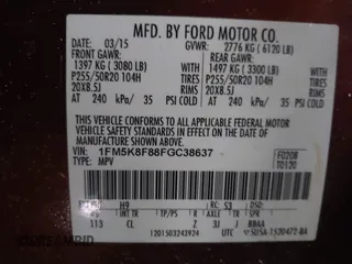 2015 Ford Explorer Limited z VIN 1FM5K8F88FGC38637, wystawiony jako IAAI lot #41565087 z przebiegiem 144 826 mil mil oraz . Historia ofert i sprzedaży dostępna na DreamBid. Obrazek 9.