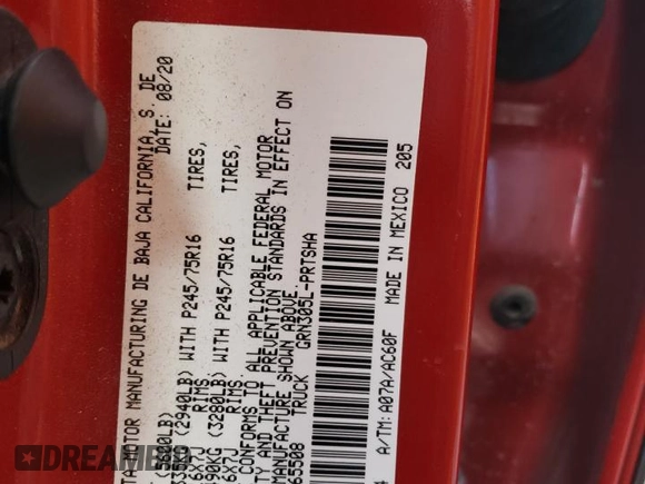 2020 Toyota Tacoma SR5 with VIN 3TMCZ5AN1LM365508, listed as a Copart auction lot 55976115 with 83,839 mi miles and Salvage title. Bid and sale history available at DreamBid. Image 12.