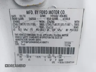 2011 Ford F-250 XL with VIN 1FTBF2B68BEA18871, listed as a IAAI auction lot 41746286 with 80,816 mi miles and . Bid and sale history available at DreamBid. Image 9.