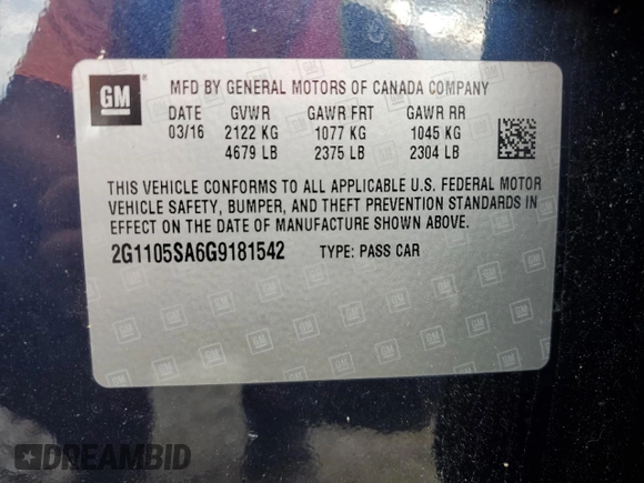 2016 Chevrolet Impala LT with VIN 2G1105SA6G9181542, listed as a Copart auction lot 65734085 with 149,695 mi miles and Clean title. Bid and sale history available at DreamBid. Image 13.