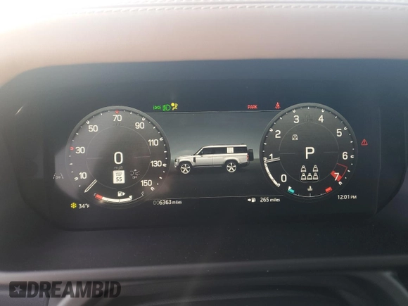 2025 Land Rover Defender with VIN SALEWFFE9S2369515, listed as a Copart auction lot 43980615 with 6,363 mi miles and Salvage title. Bid and sale history available at DreamBid. Image 9.
