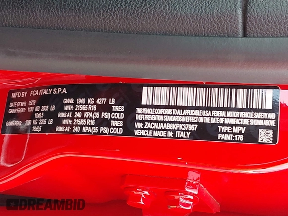 2019 Jeep Renegade Sport with VIN ZACNJAAB8KPK37967, listed as a IAAI auction lot 41571609 with 89,413 mi miles and . Bid and sale history available at DreamBid. Image 9.