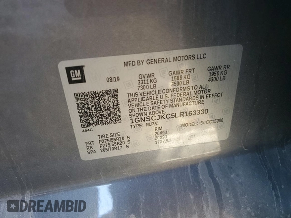 2020 Chevrolet Suburban Premier z VIN 1GNSCJKC5LR163330, wystawiony jako Copart lot #85289904 z przebiegiem 83 448 mil mil oraz Szkoda całkowita • Salvage title. Historia ofert i sprzedaży dostępna na DreamBid. Obrazek 13.