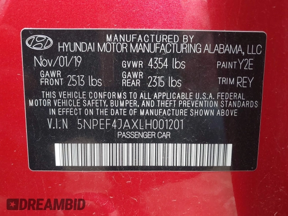 2020 Hyundai Sonata SEL z VIN 5NPEF4JAXLH001201, wystawiony jako IAAI lot #41984667 z przebiegiem 49 012 mil mil oraz . Historia ofert i sprzedaży dostępna na DreamBid. Obrazek 9.