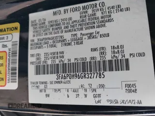 2016 Ford Fusion SE with VIN 3FA6P0H96GR327785, listed as a IAAI auction lot 41744268 with 261,319 mi miles and . Bid and sale history available at carsss.com. Image 9.