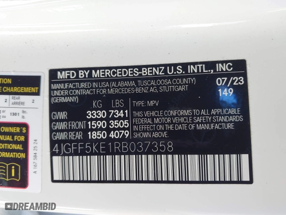2024 Mercedes-Benz GLS with VIN 4JGFF5KE1RB037358, listed as a IAAI auction lot 41334345 with 16,064 mi miles. Bid and sale history available at carsss.com. Image 9.