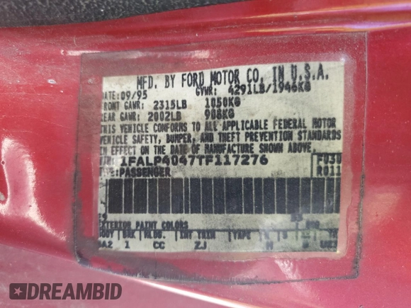 1996 Ford Mustang with VIN 1FALP4047TF117276, listed as a Copart auction lot 71978234 with 162,117 mi miles and Salvage Title. Bid and sale history available at carsss.com. Image 14.