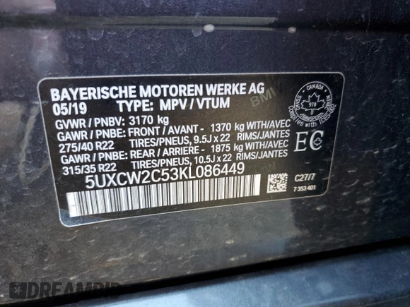 2019 BMW X7 xDrive40i z VIN 5UXCW2C53KL086449, wystawiony jako Copart lot #51090755 z przebiegiem 109 920 mil mil oraz Czysty tytuł • Clean title. Historia ofert i sprzedaży dostępna na DreamBid. Obrazek 14.