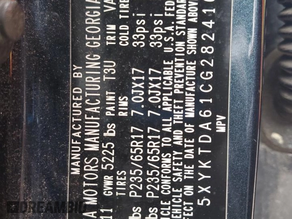 2012 Kia Sorento LX with VIN 5XYKTDA61CG282416, listed as a Copart auction lot 52176305 with 155,631 mi miles and Salvage Title. Bid and sale history available at DreamBid. Image 13.