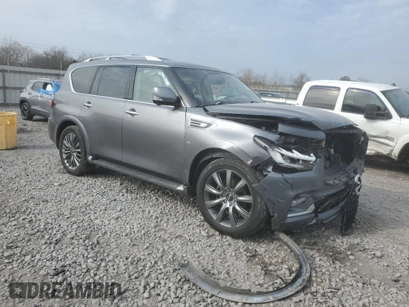 2018 Infiniti QX80 with VIN JN8AZ2NE0J9192824, listed as a Copart auction lot 43952445 with 122,085 mi miles and Salvage title. Bid and sale history available at DreamBid. Image 4.
