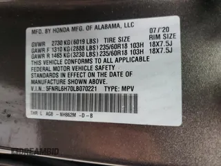2020 Honda Odyssey EX-L with VIN 5FNRL6H70LB070221, listed as a Copart auction lot 84166514 with Not Provided miles and Salvage Title. Bid and sale history available at carsss.com. Image 13.