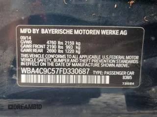 2015 BMW 4 Series 428i xDrive with VIN WBA4C9C57FD330687, listed as a Copart auction lot 67639034 with 114,779 mi miles and Salvage title. Bid and sale history available at DreamBid. Image 12.