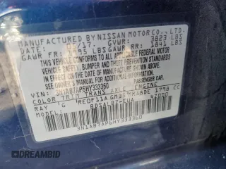 2017 Nissan Sentra S with VIN 3N1AB7AP6HY333360, listed as a Copart auction lot 46639385 with 106,575 mi miles and Salvage Title. Bid and sale history available at DreamBid. Image 14.