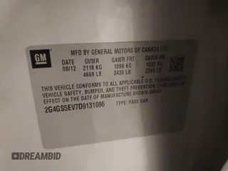 2013 Buick Regal Turbo Premium 1 with VIN 2G4GS5EV7D9131086, listed as a IAAI auction lot 41531035 with 160,322 mi miles and . Bid and sale history available at DreamBid. Image 9.