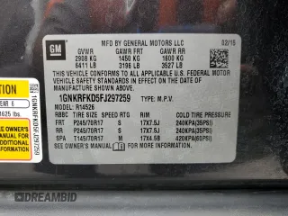 2015 Chevrolet Traverse LS z VIN 1GNKRFKD5FJ297259, wystawiony jako Copart lot #59894545 z przebiegiem 122 142 mil mil oraz Szkoda całkowita • Salvage title. Historia ofert i sprzedaży dostępna na DreamBid. Obrazek 13.