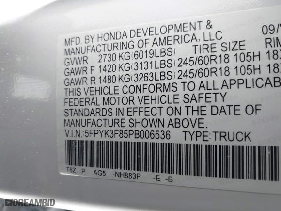 2023 Honda Ridgeline Black Edition with VIN 5FPYK3F85PB006536, listed as a IAAI auction lot 41532179 with 54,975 mi miles. Bid and sale history available at carsss.com. Image 9.