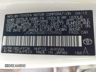 2013 Toyota Prius One z VIN JTDKDTB34D1039552, wystawiony jako IAAI lot #41993490 z przebiegiem 133 728 mil mil oraz . Historia ofert i sprzedaży dostępna na DreamBid. Obrazek 9.