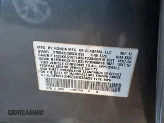 2012 Honda Pilot Touring with VIN 5FNYF3H90CB036699, listed as a Copart auction lot 45858635 with 161,132 mi miles and Salvage Title. Bid and sale history available at carsss.com. Image 16.