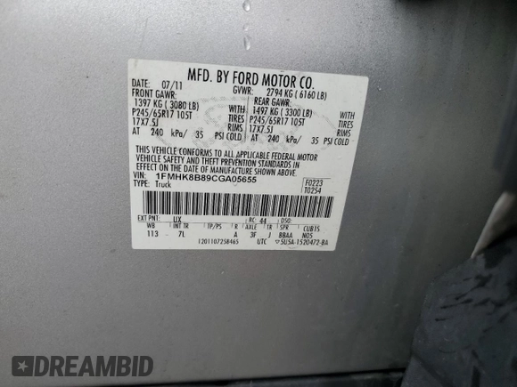 2012 Ford Explorer с VIN 1FMHK8B89CGA05655, выставлен на аукционе Copart как лот 51900405 с пробегом 204 181 миль миль и Чистый • Clean title. История ставок и продаж доступна на DreamBid. Изображение 13.