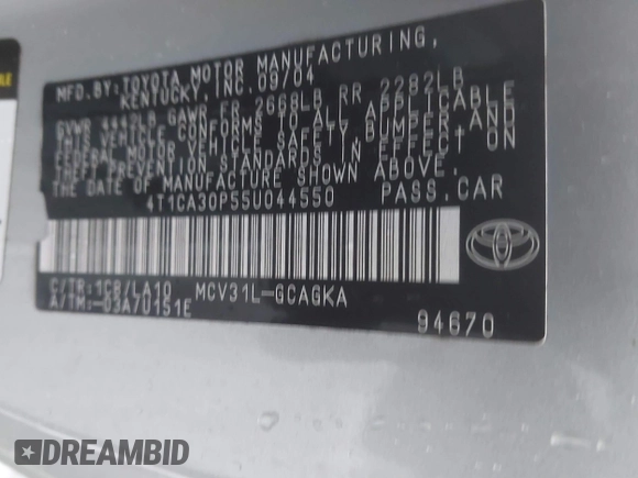 2005 Toyota Solara SE z VIN 4T1CA30P55U044550, wystawiony jako IAAI lot #41449372 z przebiegiem 127 501 mil mil oraz . Historia ofert i sprzedaży dostępna na DreamBid. Obrazek 9.