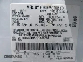 2014 Ford Edge SE with VIN 2FMDK3GC5EBA68597, listed as a IAAI auction lot 42555498 with 209,994 mi miles and . Bid and sale history available at DreamBid. Image 9.