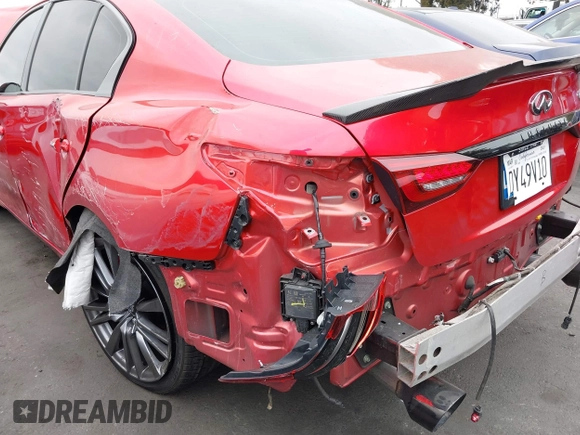 2021 Infiniti Q50 Red Sport 400 with VIN JN1FV7DP7MM850432, listed as a IAAI auction lot 42057935 with 15,936 mi miles and . Bid and sale history available at DreamBid. Image 18.