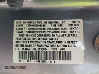 2018 Honda CR-V EX with VIN 7FARW1H57JE030874, listed as a IAAI auction lot 42000029 with 44,445 mi miles and . Bid and sale history available at carsss.com. Image 9.