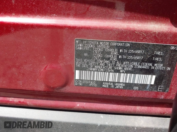 2021 Toyota RAV4 Hybrid XLE with VIN JTMRWRFV2MD123696, listed as a IAAI auction lot 41898510 with 88,000 mi miles. Bid and sale history available at carsss.com. Image 9.