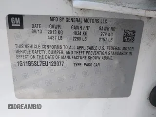 2014 Chevrolet Malibu LS with VIN 1G11B5SL7EU123077, listed as a IAAI auction lot 42094026 with 177,712 mi miles and . Bid and sale history available at DreamBid. Image 9.