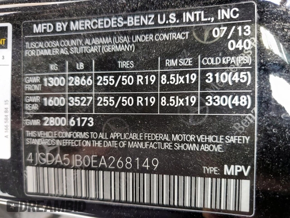 2014 Mercedes-Benz M 350 z VIN 4JGDA5JB0EA268149, wystawiony jako Copart lot #58862825 z przebiegiem 155 647 mil mil oraz Szkoda całkowita • Salvage title. Historia ofert i sprzedaży dostępna na DreamBid. Obrazek 13.