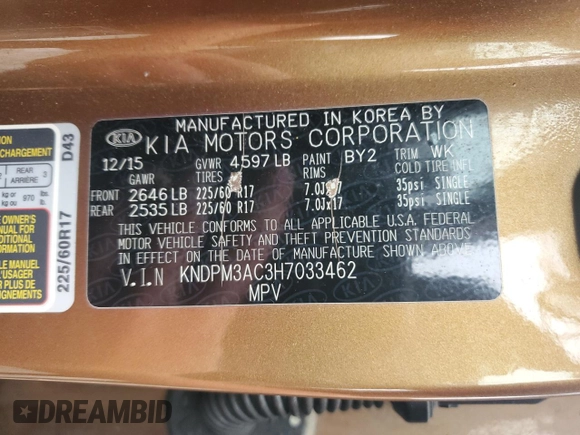 2017 Kia Sportage LX with VIN KNDPM3AC3H7033462, listed as a Copart auction lot 56367445 with 112,419 mi miles and Clean Title. Bid and sale history available at DreamBid. Image 13.