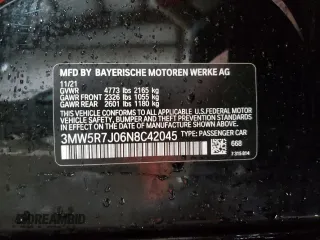 2022 BMW 3 Series 330i xDrive z VIN 3MW5R7J06N8C42045, wystawiony jako Copart lot #58021665 z przebiegiem 21 234 mil mil oraz Szkoda całkowita • Salvage title. Historia ofert i sprzedaży dostępna na DreamBid. Obrazek 13.