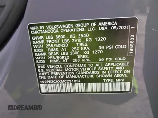 2021 Volkswagen Atlas SE with VIN 1V2PE2CAXMC231037, listed as a IAAI auction lot 41380581 with 40,889 mi miles and . Bid and sale history available at DreamBid. Image 9.