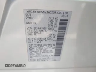 2015 Nissan Pathfinder SV with VIN 5N1AR2MN6FC607826, listed as a IAAI auction lot 42357176 with 176,280 mi miles and . Bid and sale history available at DreamBid. Image 9.