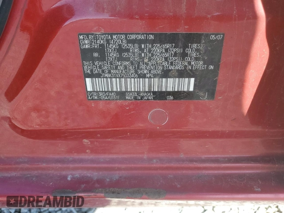 2007 Toyota RAV4 Limited with VIN JTMBK31VX75033406, listed as a Copart auction lot 48422405 with 315,600 mi miles and Salvage Title. Bid and sale history available at carsss.com. Image 12.